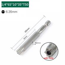 1PCS S2 Alloy Steel 1/4 Inch Hex Shank 65mm Length T45 T50 Torx Screwdriver Bit With Inner Hole Electric Star Screw driver Tool 2024 - buy cheap