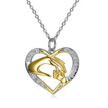 925 Silver Cute Heart Pendant Necklace Gold Plated Hand in Hand Zirconia Jewelry For Women Mom's love Gift 2024 - buy cheap