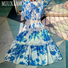 MIUXIMAO 2021 Spring Summer Dress New Cute Flower Print Elegant Half Sleeve Diamonds Ruffles  Slim Dress Women Vestidos 2024 - buy cheap