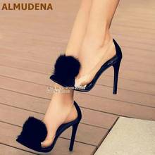 ALMUDENA-zapatos de tacón alto de felpa de PVC transparente, calzado de vestir, piel esponjosa, boda, Gladiador, color negro 2024 - compra barato