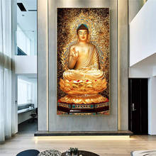 Золотые картины на холсте с изображением Будды, современные настенные картины для домашнего декора гостиной, настенные украшения для комнаты 2024 - купить недорого