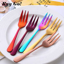 1PC Tea Fork Stainless Steel Small Fork For Dessert Rainbow Snack Fruit Fork Three-Tine Mini Fork Cake Colorful Home Dinnerware 2024 - buy cheap