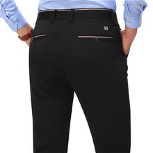 2020 модный костюм брюки мужские элегантные платья брюки сплошной цвет прямые длинные брюки мужские облегающие Формальные черные синие брюки 2024 - купить недорого