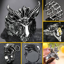 Vintage Goat Horn Head Ring Satan Worship Baphomet Aries Zodiac Wicca Star For Men Unique Biker Punk Animal Jewelry 2024 - buy cheap