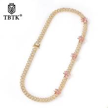 TBTK 9mm Cuban Chain Necklaces For Women Butterfly Pink & Silver Color Butterfly Luxury Fashion Charms Jewelry  Dropshipping 2024 - buy cheap