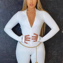 Turtleneck Knit Rib Bodycon Fitness Playsuit Sportswear Long Sleeve Zipper Body Embroidery Lucky Label Rompers Womens Jumpsuit 2024 - buy cheap