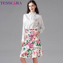TESSCARA Women Spring Summer Elegant Shirt Dress Suit Set High Quality Office Party Robe Femme Vintage Floral Designer Vestidos 2024 - buy cheap