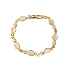 Light Yellow Gold Color Stackable Oval Shape Cat Eye Stone Link Chain Bracelet with Rhinestone Jewelry 2024 - buy cheap