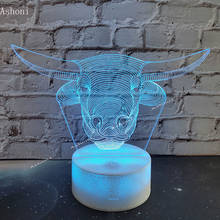 Lâmpada de mesa com ilusão 3d, luz noturna com formato de animal, 7 cores, lâmpada de mesa, decoração de quarto, brinquedo infantil 2024 - compre barato