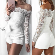 Autumn Sexy Lace Long sleeve Jumpsuit Womens Off shoulder Jumpsuits Bodycon Playsuit Short Trousers Summer Fashion White Romper 2024 - buy cheap