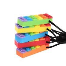 1PC Rainbow Brick Chew Necklace Baby Silicone Teether Autism Sensory Chewy Toys 2024 - buy cheap