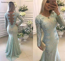 Sage Mermaid Mother Of The Bride Dress Jewel Neck Long Sleeves With Applique Formal Holiday Wear Party Gown Custom Made 2024 - buy cheap