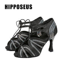Hipposeus Women Dance-Shoes For Girls Ladies Ballroom Latin Modern Tango Dancing Shoes With Rhinestone Salsa Sandals High Heels 2024 - buy cheap