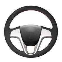 Mão costurar preto camurça capa de volante do carro para hyundai solaris (ru) 2010-2015 2016 verna 2010-2016 i20 2009-2015 accent 2012 2024 - compre barato