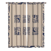 Classic Blue Yellow Bird Leaf Grid Window Curtains Curtains for Living Room Decorative Items Living Room 2024 - buy cheap