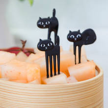 6Pcs Black Mini Animal Fork Fruit Picks Cute Cartoon Cat Children Fork Bento Lunch Box Decor Accessories 2024 - buy cheap