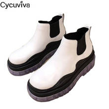 Hot Thick Sole White Chealse Ankle Boots For Women Real Leather Clear Platform Casual Ladies Shoes Runway Flat Knight Boots 2024 - buy cheap