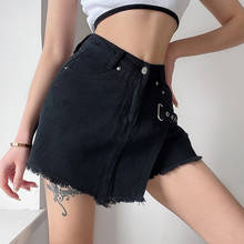 Black Goth Bandage Mini Denim Shorts Skirt Vintage Y2k Gothic Fringe Jeans Skirt Punk Lolita Kawaii High Waist Women Skirts 2024 - buy cheap