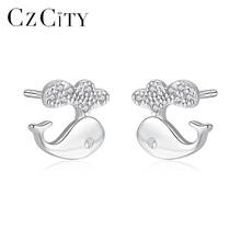 CZCITY Lovely Small whale-shaped Stud Earrings for Women for Daily Occasion 925 Sterling Silver Cute Cartoon Double Colors Gift 2024 - buy cheap