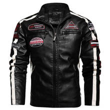 winter men's leather jacket collar motorcycle velvet pu embroidered jackets printing large size men's zipper coat 2024 - buy cheap