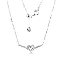 Sparkling Wishbone Heart Collier Necklace Choker Pendant Colgantes Collares Pingente Real 925 Sterling Silver Women Jewelry 2024 - buy cheap