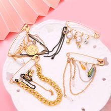 Metal Chain series Safety Pin Brooch Butterfly Coin Bow Flower Honeybee Pearl Tassel Chain Broches Brooches Pin Women Jewelry 2024 - buy cheap