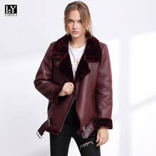 LY VAREY LIN Autumn Winter Women Faux Lamb Leather Jacket Coat Faux Soft Warm Fur Collar Motorcycle Punk Zipper Outerwear 2024 - buy cheap
