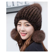 Женская меховая шапка-ушанка, вязаная шапка-ушанка из натурального меха норки в русском стиле, теплая шапка-ушанка для зимы 2024 - купить недорого