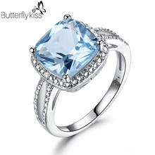 BK Real 925 Sterling Silver Topaz Rings For Women Girl Real 925 Sterling Silver Cubic Zircon Sky Blue Gemstone Promise Jewelry 2024 - buy cheap