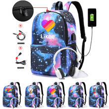 Mochila do aplicativo likee, mochila com carregamento usb, unissex, grande capacidade, mochilas escolares, antifurto para laptop, viagem, para homens e mulheres, imperdível 2024 - compre barato