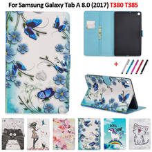 Для Samsung Galaxy Tab A 8,0 SM-T380 T385 2017 чехол с откидной крышкой и подставкой с изображением кота и цветка чехол для Galaxy Tab A 8 T380 чехол Funda 2024 - купить недорого