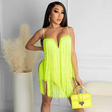 2021 New Arrival Famous Brand Dress Solid Tassel Spaghetti Strap Summer Sexy Club Mini Dress Vestidos 2024 - buy cheap