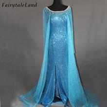 Halloween Blue Shining Queen Dress Snow Grow Theme Wedding Party Gown Princess Cosplay Costume Bodycorn Skirt with Cape 2024 - buy cheap