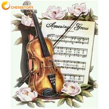 CHENISTORY-Kit de pintura al óleo por números, cuadro de paisaje pintado a mano con música de violín, 40x50cm, Marco para decoración del hogar 2024 - compra barato