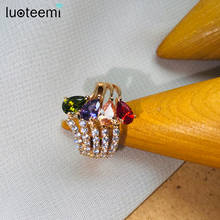 LUOTEEMI Wholesale Jewelry Champagne Gold-Color Luxury Fashion Leaf Shape Multi Cubic Zircon Women Rings for Wedding Party 2024 - compre barato