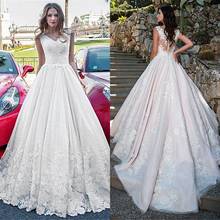 Vestido de noiva luxuoso com decote em v, princesa, vestido de noiva, aplique, renda, linha a, 2021 2024 - compre barato