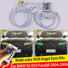 Anéis de led para farol bmw x5, e53, facelift 2004, 2005, 2006, 16 cores, halo de led, sem fio, controle drl 2024 - compre barato