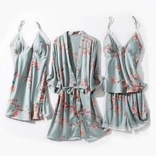 Cetim kimono camisola sexy, roupa de dormir, conjunto feminino verão, camisola fina estampa floral, pijamas 2024 - compre barato