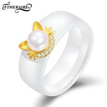 925 Sterling Silver Ceramic Rings Cute Cat Shape Design With Big Pearl Unique Fashion Jewelry For Women Girls Wedding Party Gift 2024 - buy cheap