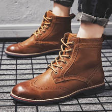 2020 NEW Leather Men Boots Vintage Brogue College Style Mens Shoes Fashion Lace-up Motorcycle Boots For Man Brown Big Size 38-47 2024 - buy cheap