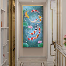 Imágenes de carpas Koi Fish Feng Shui, pintura al óleo sobre lienzo, carteles e impresiones, Cuadros de arte de pared para sala de estar 2024 - compra barato