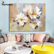 Lienzo de arte abstracto moderno para decoración del hogar, pintura al óleo de flor blanca, póster impreso para dormitorio y sala de estar 2024 - compra barato