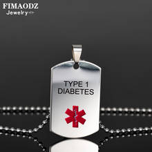 Fimaodz colar alerta médico, colar de aço inoxidável, diabetes, type1, alergia, epilsia, vermelho, logotipo, corrente para homens e mulheres 2024 - compre barato