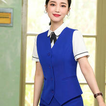 IZICFLY Spring Autumn New Style Blue Vest Women Elegant Slim Business Office Tops Formal Interview Waistcoat Work Wear 2024 - buy cheap