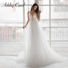 Ashley Carol A-Line Wedding Dress 2022 Flowy Beach Bride Dresses V-neck Backless Delicate Beading Sashes Sleeveless Bridal Gown 2024 - buy cheap