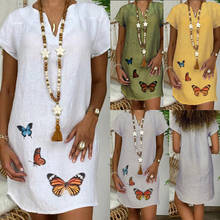 40# Women Summer Dresses Casual Plus Size Loose V-neck Butterfly Print Short Sleeve Peplum Dress Vestidos Beach Party Dresses 2024 - buy cheap