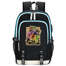 Jojo bizarre s bizarro aventura dos desenhos animados de volta pacote anime escola sacos bookbag kujo jotaro viagem bagpack carregamento usb portátil mochila 2024 - compre barato