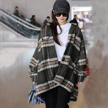 Women Oversized Wool Coat Winter Vintage Long Plaid Coat 2021 Winter New Drop Shoulder Mohair Loose Warm Overcoat Outwear 2024 - buy cheap