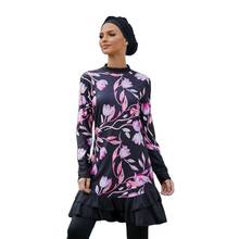 Women Muslim Modest Swimsuit with Hijab Long Sleeve Floral Print Full Covered Islamic Swimwear Conservative Bathing Suit 2024 - buy cheap