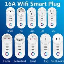WiFi Smart Plug 16A EU AU UK Brazil Socket + 2.1A Dual USB Charger Tuya Smart Life APP Alexa Google Home Assistant Voice Control 2024 - buy cheap